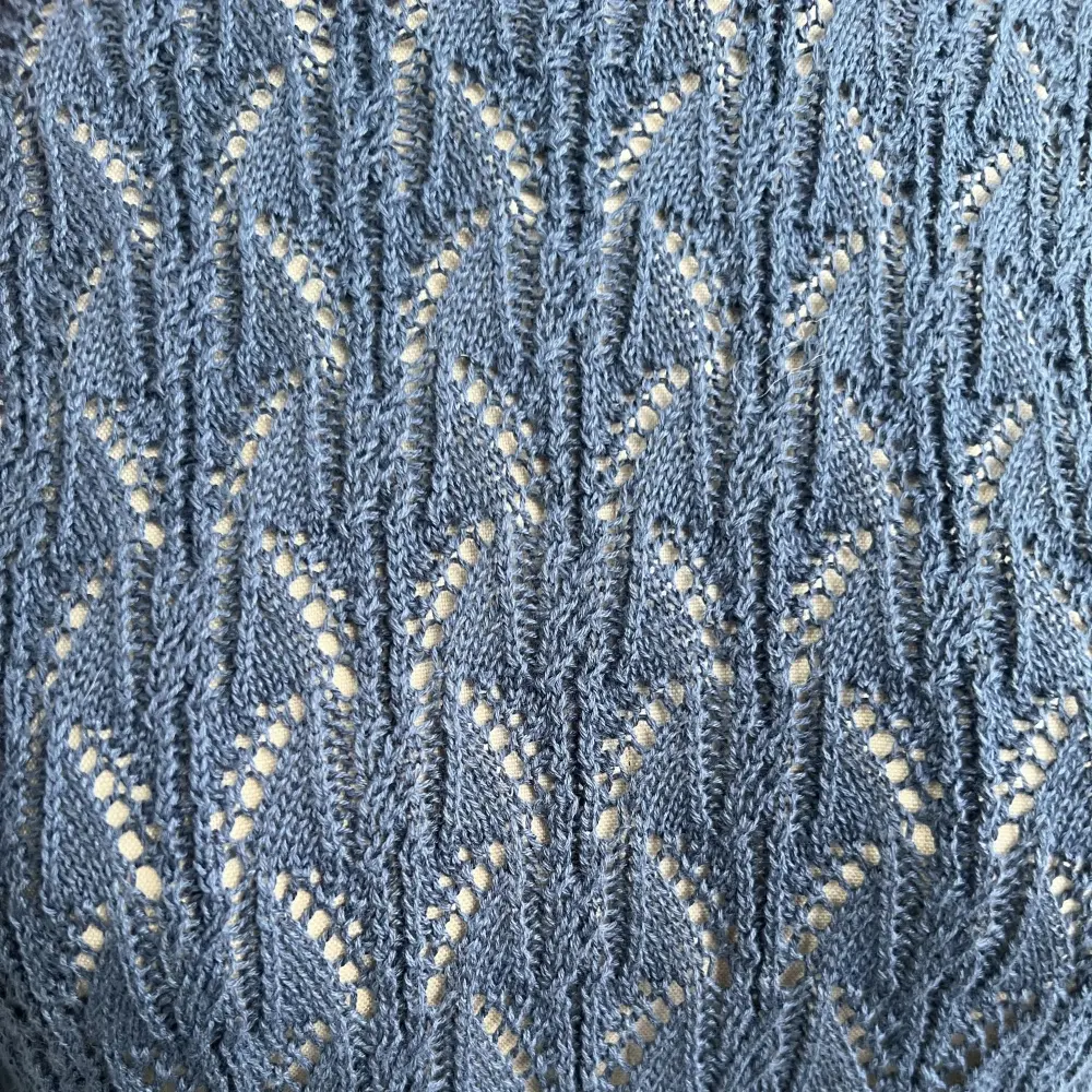 Blue openwork knit pattern detail