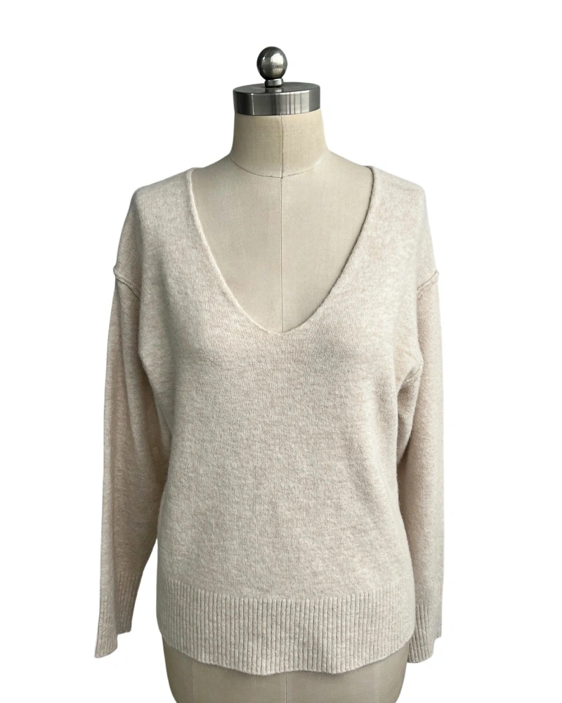Women's beige lightweight V-neck knit top