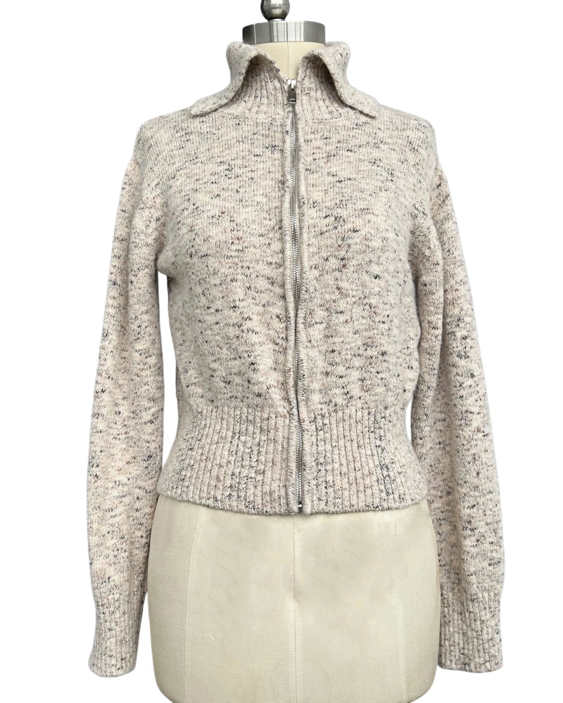 Women's beige zip knit cardigan