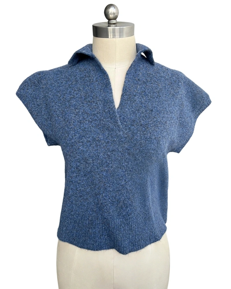Women's blue collar knit top