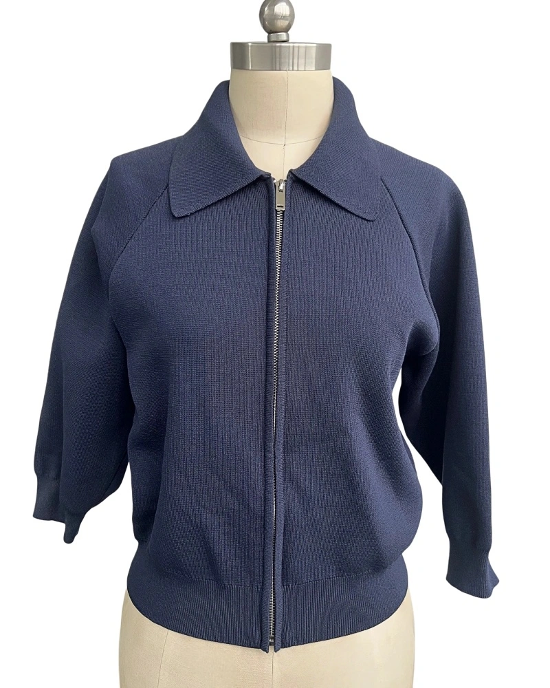 Women's blue zip knit jacket