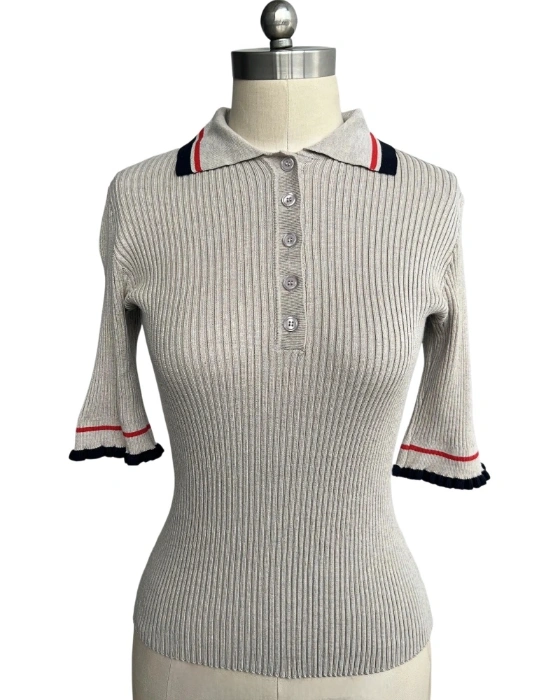 Women's grey polo knit top products