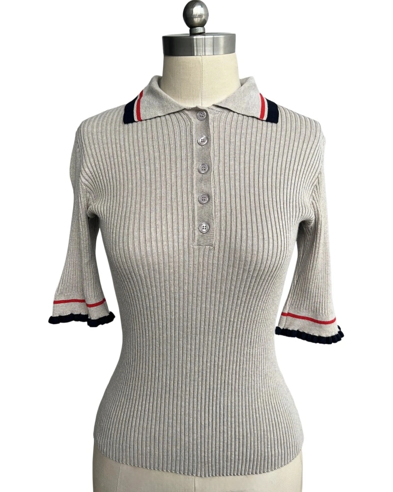 Women's grey polo knit top