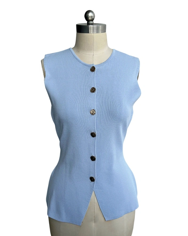 Women's light blue button knit vest