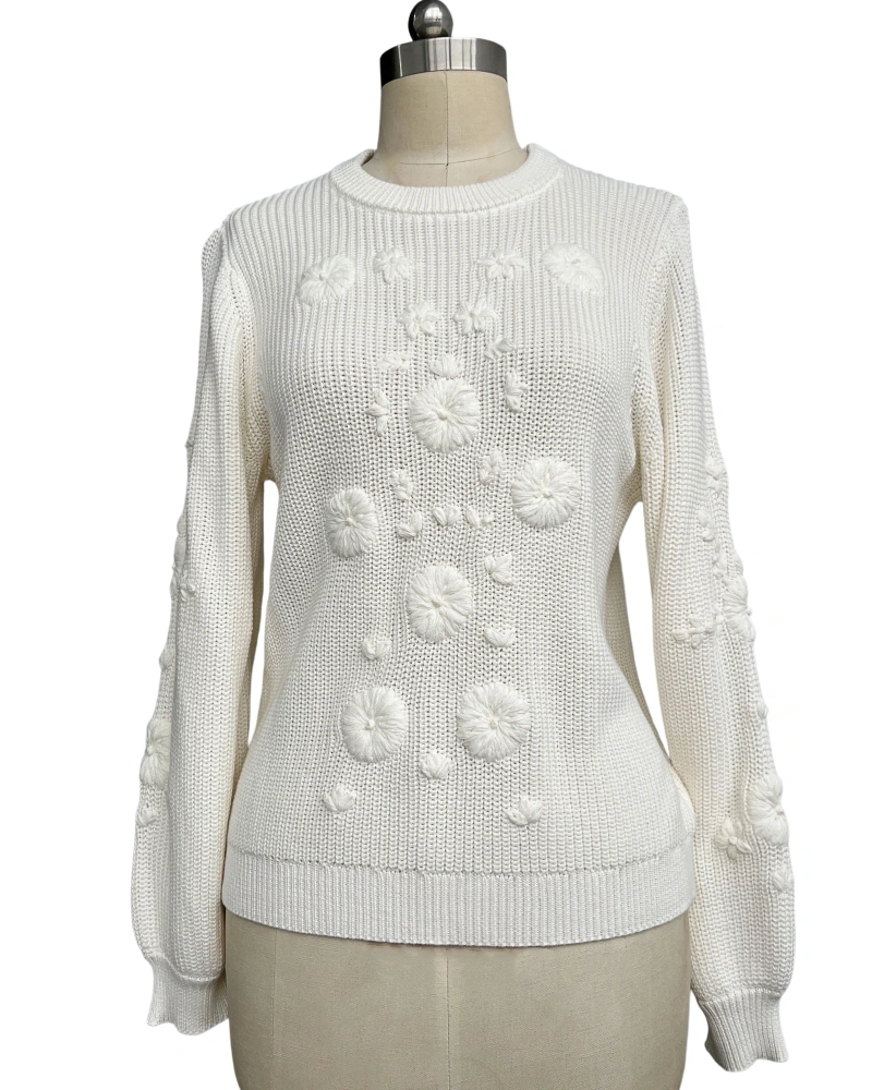 Women's light grey floral knit sweater