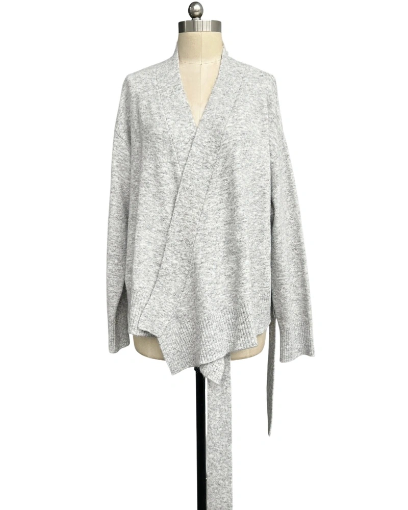 Women's light grey wrap knit cardigan