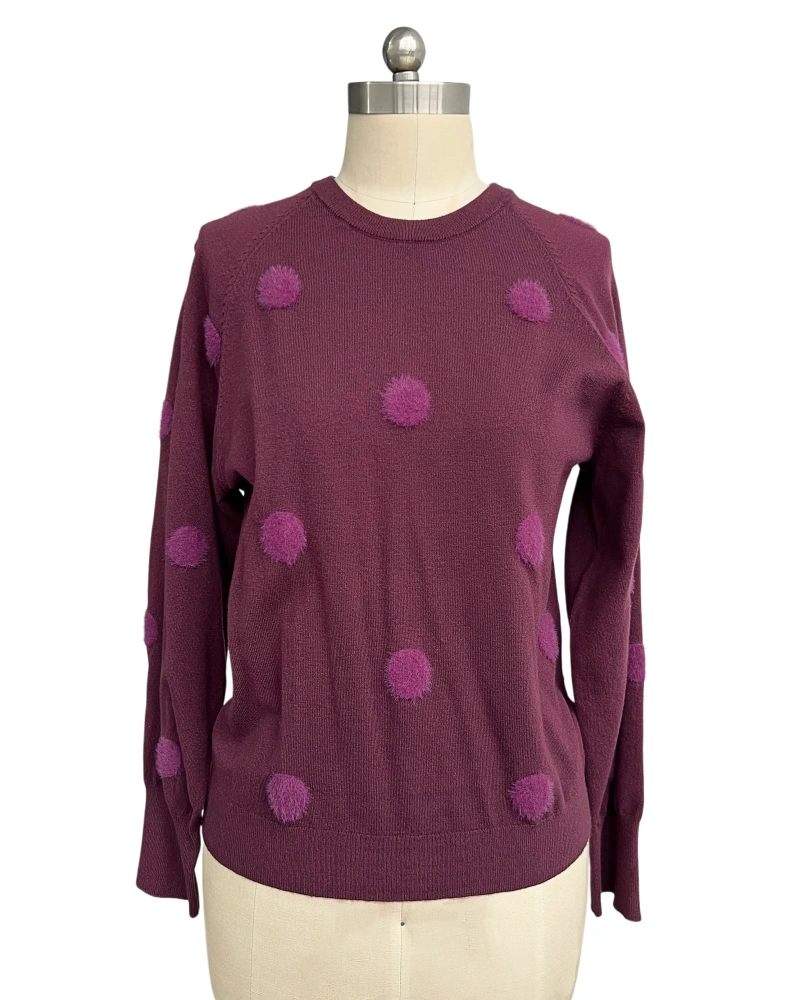 Women's purple polka dot knit sweater