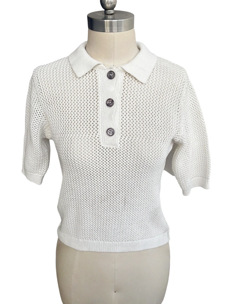 Women's white polo knit sweater