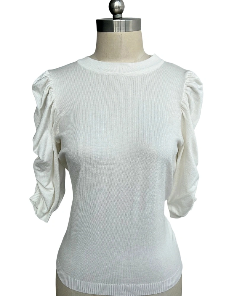 Women's white ruffle sleeve knit top